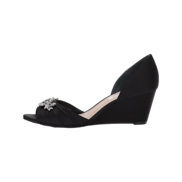 Nina Emiko Embellished Open-Toe Wedge Pumps in Black sz 7 - Picture 2 of 10